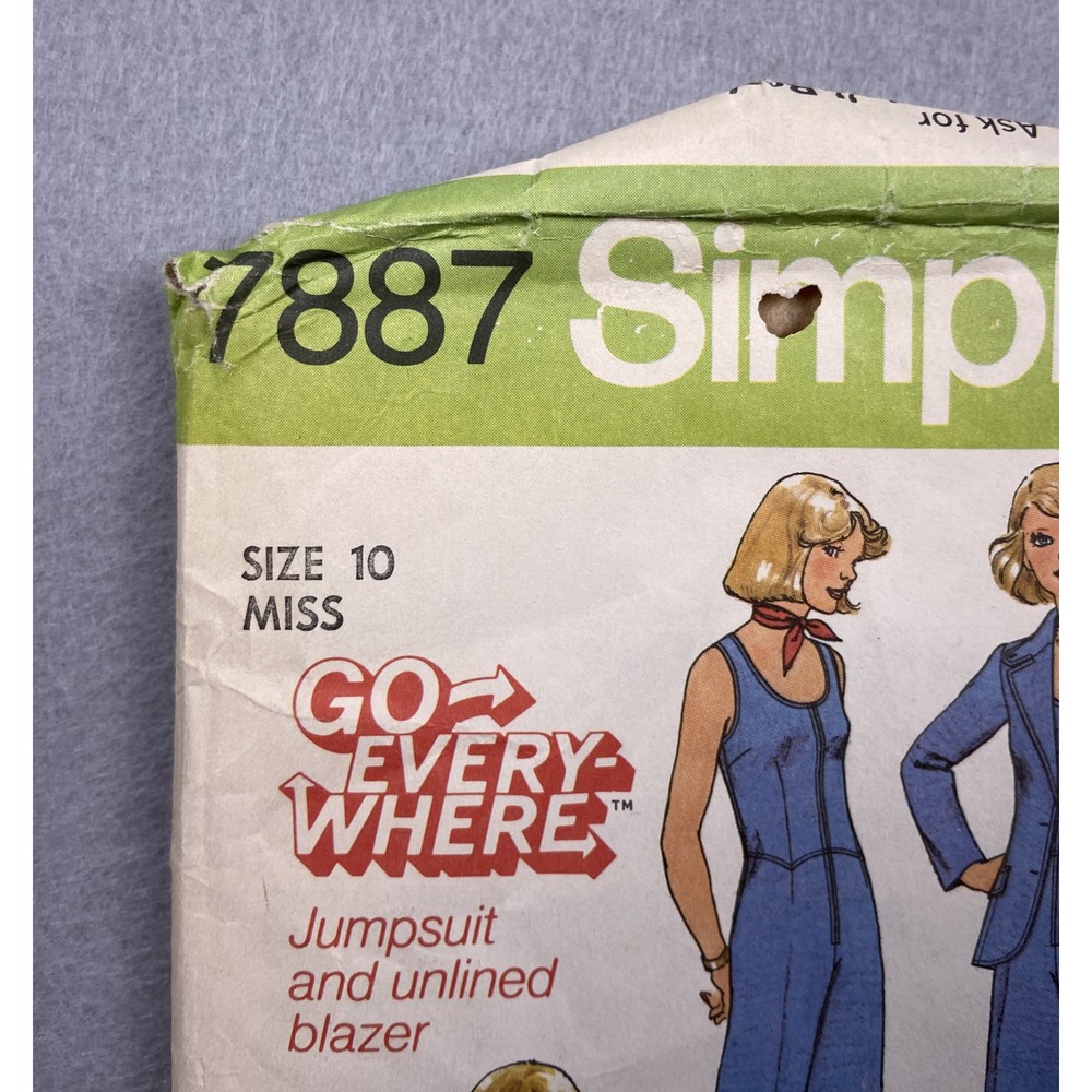 Vintage 1977 Simplicity 7887 Sewing Pattern Jumpsuit Blazer Set Size 10 Miss - Picture 2 of 4